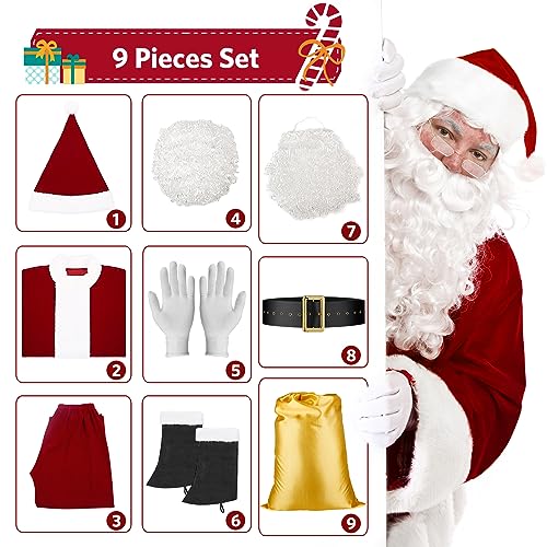 Thupmuk Santa Claus Costume for Men Deluxe Santa Costume, Professional Santa Suits Adults Men 9 Pcs Santa Oufit - Image 2