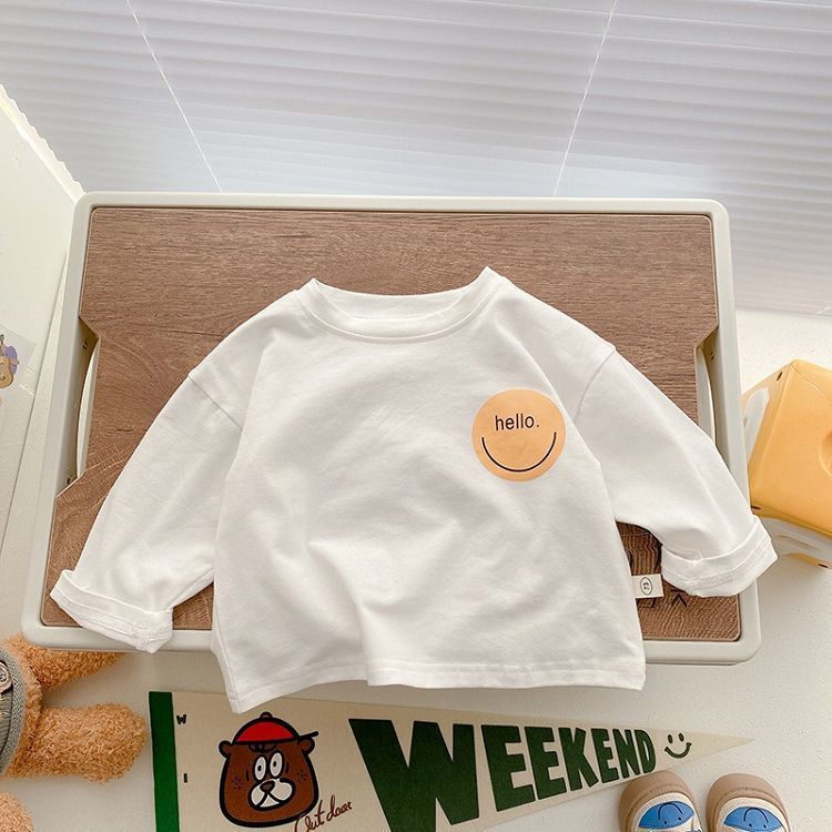 New Children'S Striped Smiley Print Boys And Girls Cotton Long Sleeve T-Shirt Baby Loose Baby Base Shirt Trendy T - Image 1