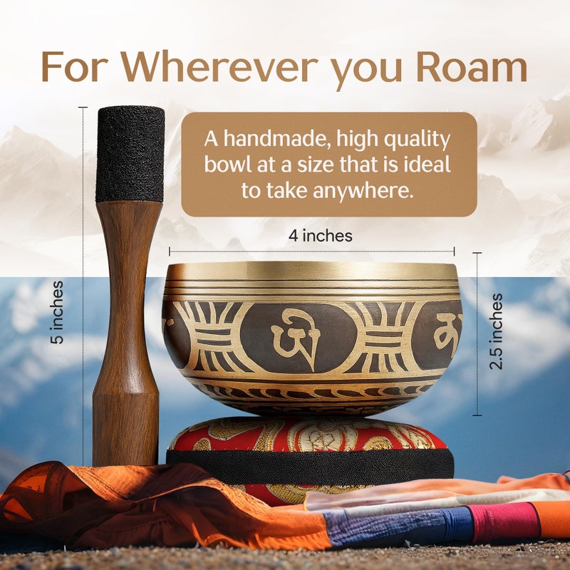 Silent Mind Handmade Tibetan Etched Singing Bowl Set â€“ Sound Bowl & Meditation Bowl with Cushion, Mallet & Guide â€“ Spiritual Healing Products â€“ Meditation Sound Bath Kit â€“ Portable Sound Therapy Tool - Image 4