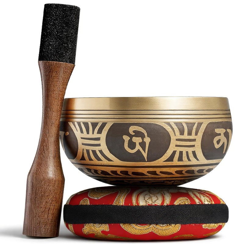 Silent Mind Handmade Tibetan Etched Singing Bowl Set â€“ Sound Bowl & Meditation Bowl with Cushion, Mallet & Guide â€“ Spiritual Healing Products â€“ Meditation Sound Bath Kit â€“ Portable Sound Therapy Tool - Image 2