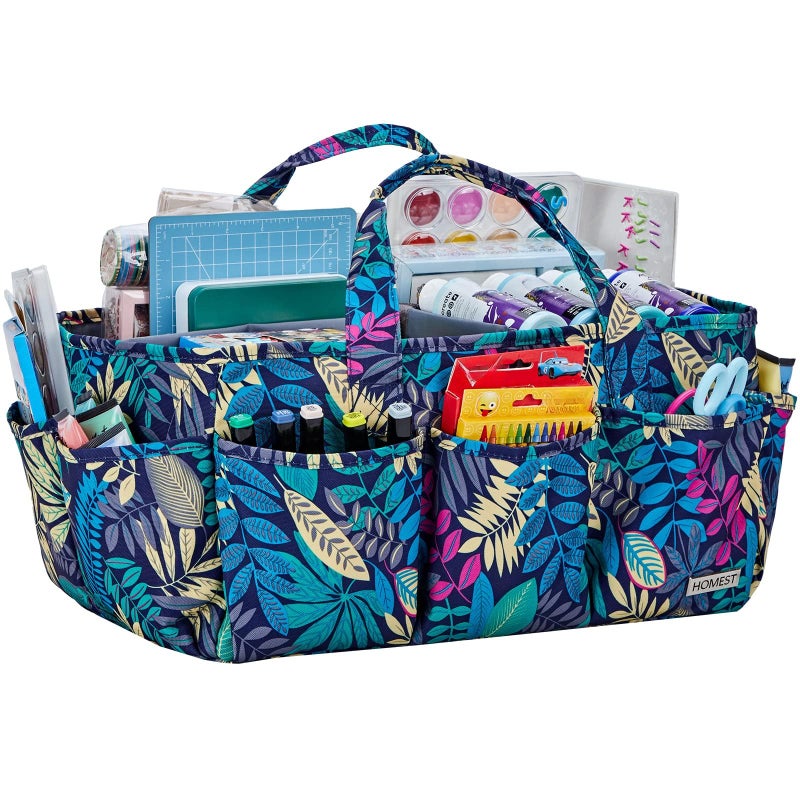 HOMEST Craft Organizer Tote Bag with Multiple Pockets Storage Art Caddy for Scrapbooking Crafts Supply Carrier for Tool Gray
