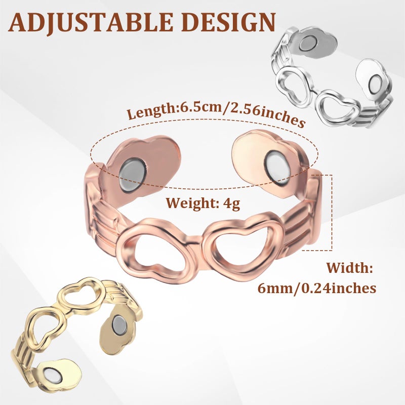 BioMag 3Pcs Copper Rings for Women, 99.99% Pure Copper Magnetic Lymphatic Drainage Rings Thumb Rings with Magnets, Adjustable Jewelry Gift with Box - Image 2