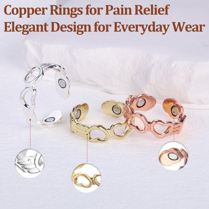 BioMag 3Pcs Copper Rings for Women, 99.99% Pure Copper Magnetic Lymphatic Drainage Rings Thumb Rings with Magnets, Adjustable Jewelry Gift with Box - Image 4