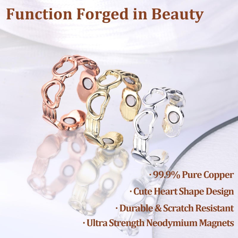 BioMag 3Pcs Copper Rings for Women, 99.99% Pure Copper Magnetic Lymphatic Drainage Rings Thumb Rings with Magnets, Adjustable Jewelry Gift with Box - Image 3