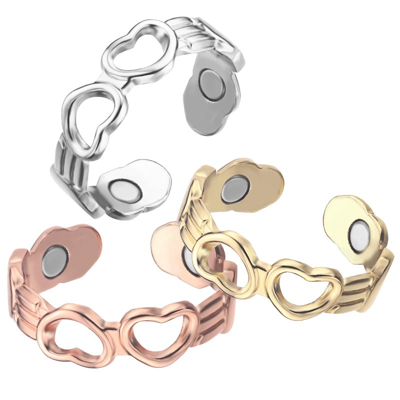 BioMag 3Pcs Copper Rings for Women, 99.99% Pure Copper Magnetic Lymphatic Drainage Rings Thumb Rings with Magnets, Adjustable Jewelry Gift with Box - Image 1