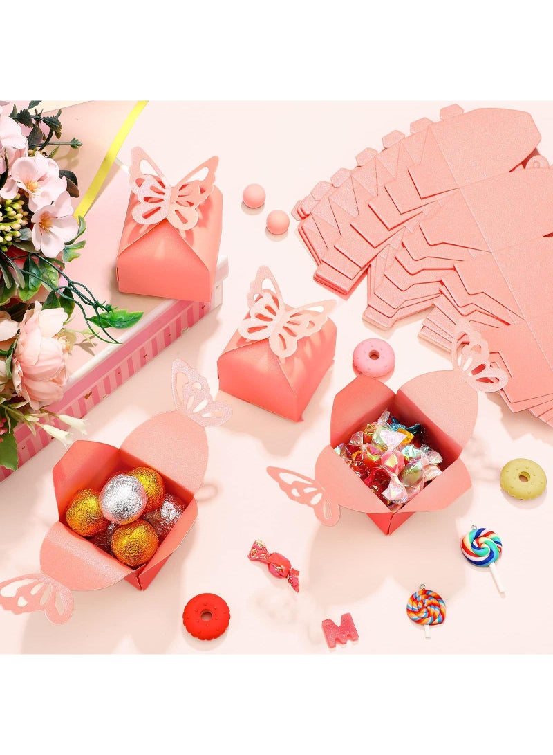 Sweet seven 50 صندوق هدايا على شكل فراشة وردية للفتيات لحفلات استقبال المواليد والزفاف وصناديق هدايا صغيرة للحفلات وزينة أعياد الميلاد - Image 4