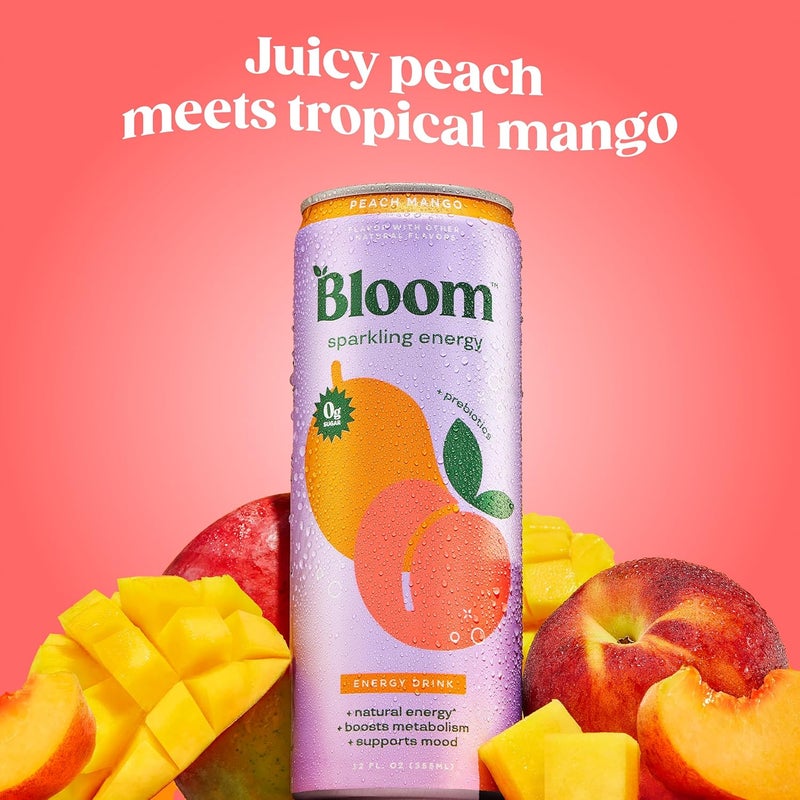 Bloom Nutrition Bloom Sparkling Energy Drink - Peach Mango Flavor - Image 3