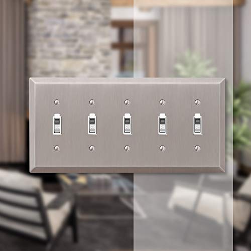 AMERELLE 163T5BN Century Quintuple Toggle Steel Wallplate in Brushed Nickel - Image 3