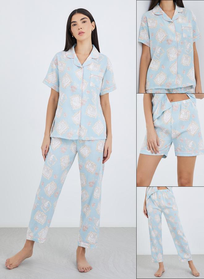 Take Two Pack of 3 - All Over Print Cotton Shirt, Pants and Shorts - Image 1