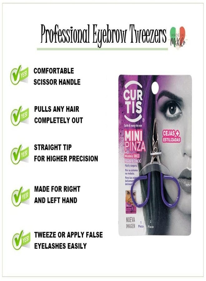 CURTIS PROFESSIONAL Mini TWEEZERS with Easy Scissor Handle, The BEST PRECISION EYEBROW TWEEZERS Men/Women; PORTABLE Beauty Tools for Facial Hair, Ingrown Hair, Blackhead; 58CC Purple MADE IN MEXICO - Image 2