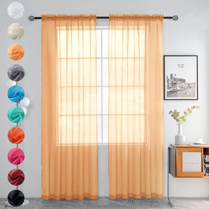 SOLID SHEER ROD POCKET CURTAIN VOILE DRAPERIES 2 PANELS WHITE BEIGE BLACK GREY COFFEE 52 INCH WIDTH 72 INCH LONG 1 PAIR FOR KITCHEN BEDROOM CHILDREN LIVING ROOM YARDBEIGE52W72L