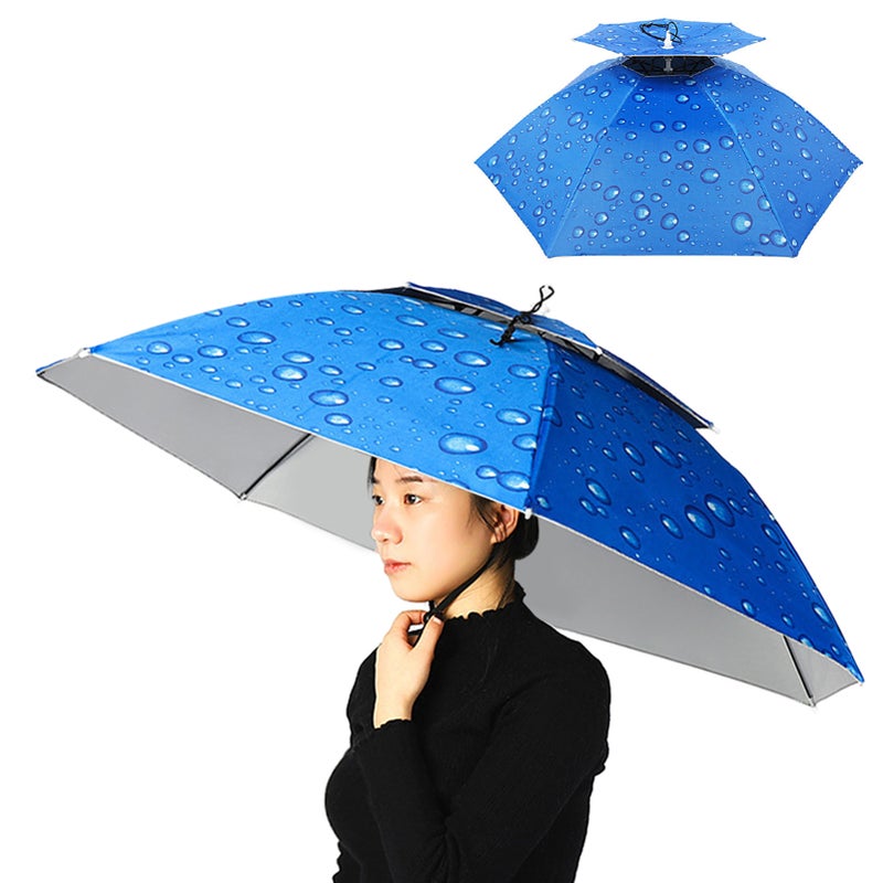 Double Layer Umbrella Hat Women Men Folding Sun Rain Cap with Adjustable Head Band for Fishing Camping Hiking - Image 1