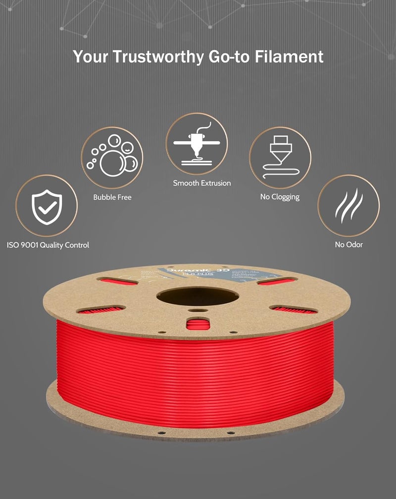 DURAMIC 3D PLA+ Filament 1.75mm 2Kg Black + Rouge Red, PLA Plus Filament 2 Pack 1kg Spool(2.2lbs) Tougher and Stronger, Dimensional Accuracy Probability +/- 0.02mm - Image 5