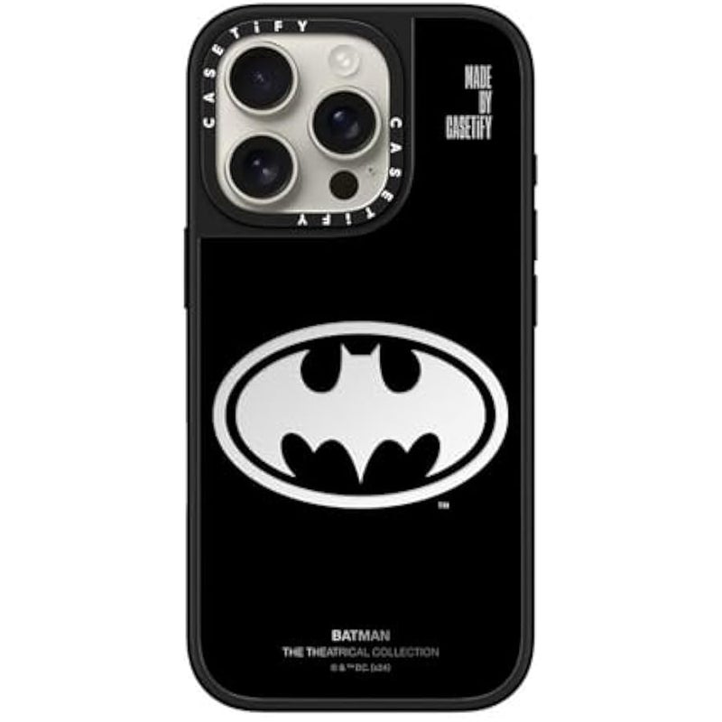 Casetify Mirror iPhone 16 Pro Case 【Batman Co-lab / 4.9ft Drop Protection/Compatible with Magsafe】 - Batman Logo - Silver on Black - Image 3