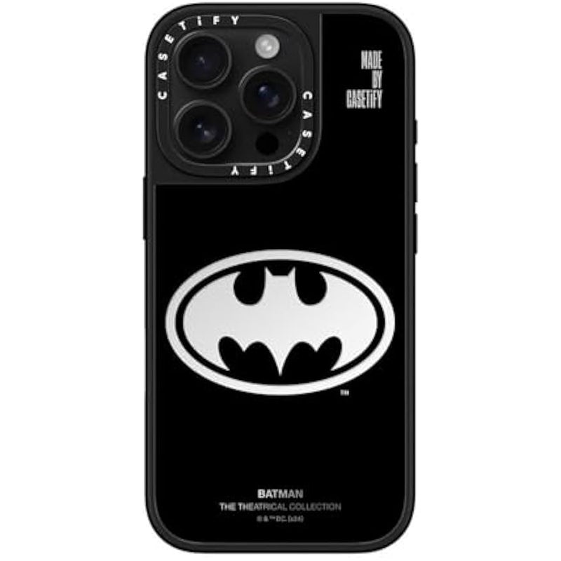 Casetify Mirror iPhone 16 Pro Case 【Batman Co-lab / 4.9ft Drop Protection/Compatible with Magsafe】 - Batman Logo - Silver on Black - Image 2