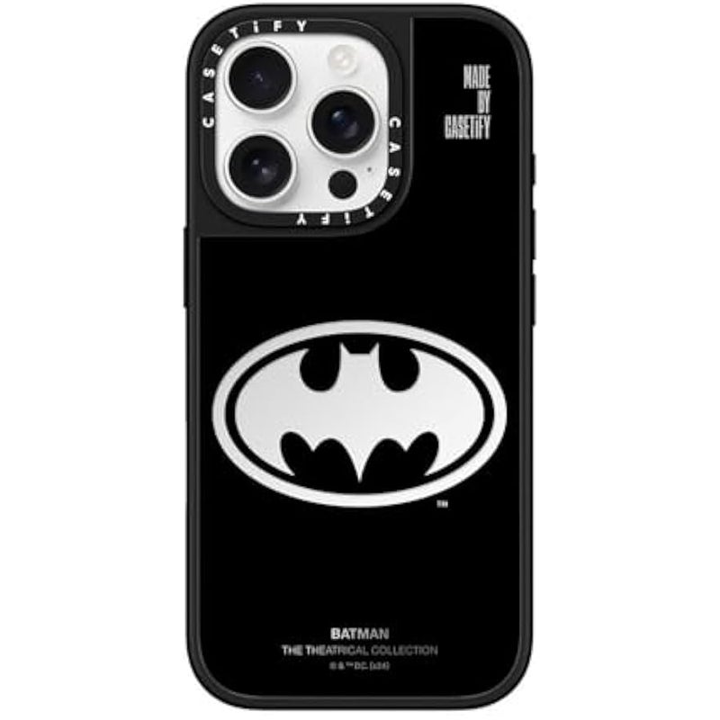 Casetify Mirror iPhone 16 Pro Case 【Batman Co-lab / 4.9ft Drop Protection/Compatible with Magsafe】 - Batman Logo - Silver on Black - Image 1