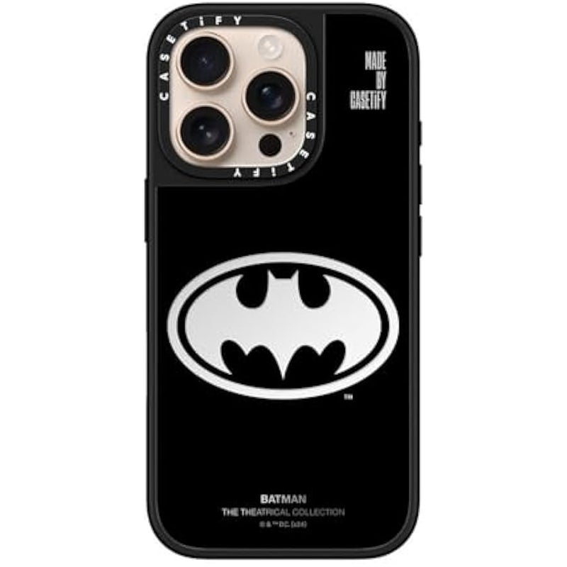 Casetify Mirror iPhone 16 Pro Case 【Batman Co-lab / 4.9ft Drop Protection/Compatible with Magsafe】 - Batman Logo - Silver on Black - Image 4
