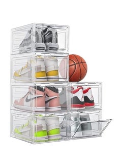 Shoe Storage Box, 6 Pack Shoe Box Clear Plastic Stackable, Shoe Storage with Magnetic Front Door, Sturdy Durable Plastic Shoe Organizer, Shoe Containers (Transparent,Front door))