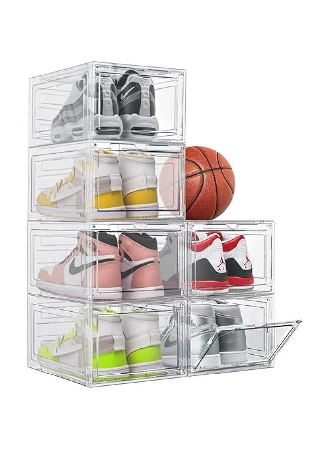 HOOKOR - Shoe Storage Box, 6 Pack Shoe Box Clear Plastic Stackable, Shoe Storage with Magnetic Front Door, Sturdy Durable Plastic Shoe Organizer, Shoe Containers (Transparent,Front door)) - Image 1