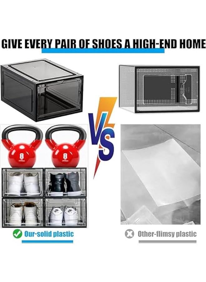 HOOKOR - Shoe Storage Box, 6 Pack Shoe Box Clear Plastic Stackable, Shoe Storage with Magnetic Front Door, Sturdy Durable Plastic Shoe Organizer, Shoe Containers (Transparent,Front door)) - Image 1