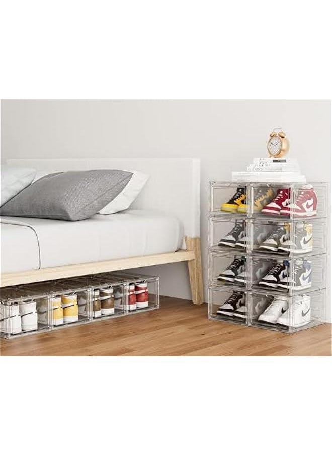 HOOKOR - Shoe Storage Box, 6 Pack Shoe Box Clear Plastic Stackable, Shoe Storage with Magnetic Front Door, Sturdy Durable Plastic Shoe Organizer, Shoe Containers (Transparent,Front door)) - Image 1