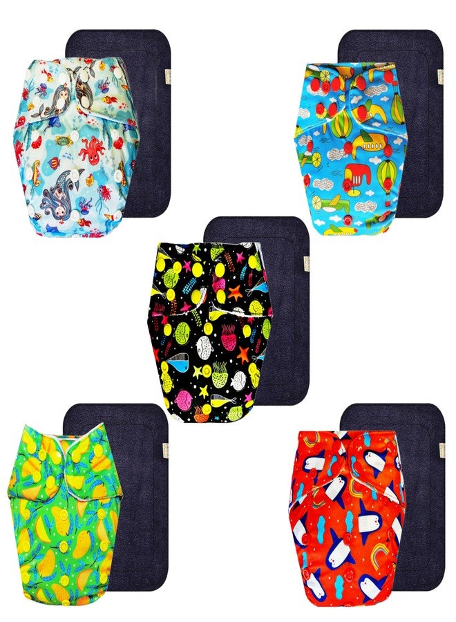 Dumbledo Premium Cloth Diaper with Black Insert (Pack of 5) | Soft & Gentle | 6-Layer Absorbent Pad | Adjustable Snaps | Worry-Free Diapering | 3 Months - 3 Years | Unisex Baby - Image 1