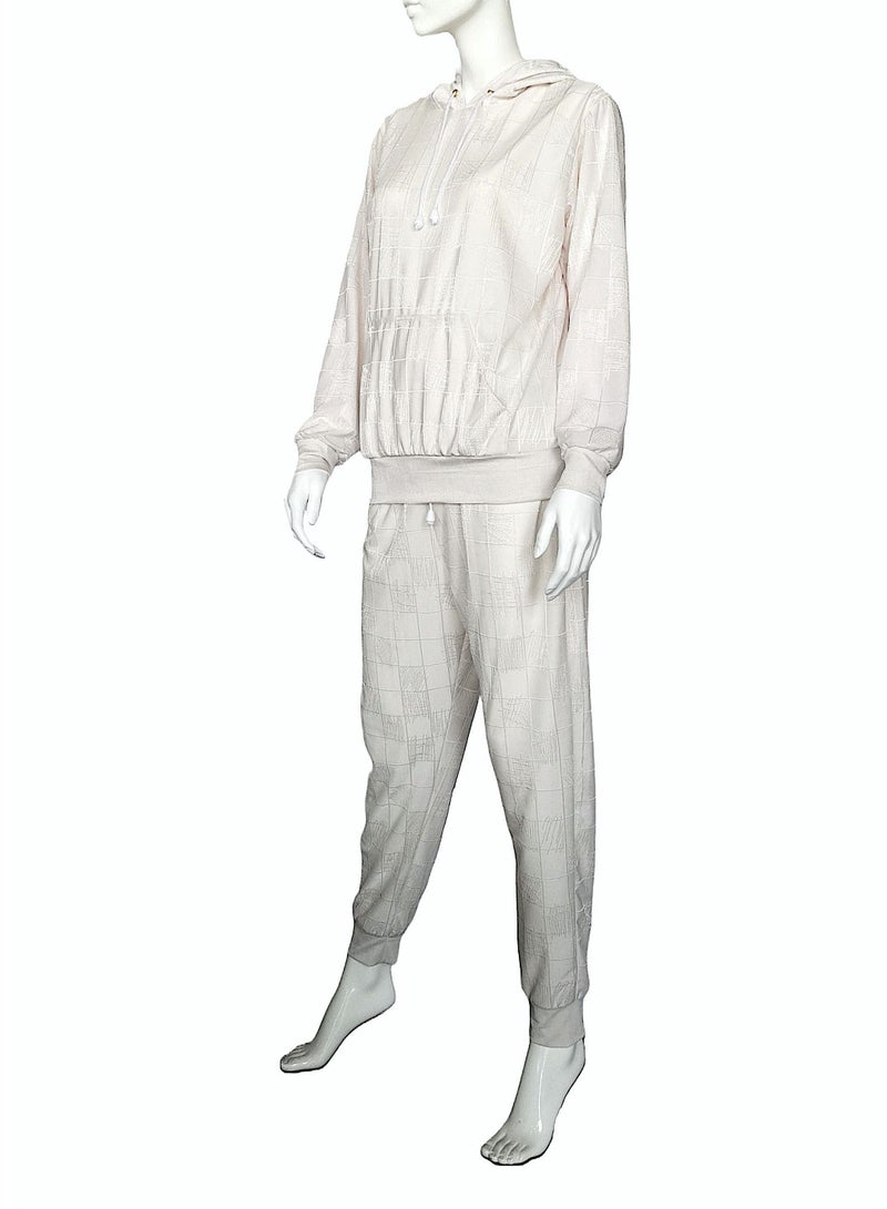 Sana'a Kayum Off White Jacquard Textured Track Pants - Image 1