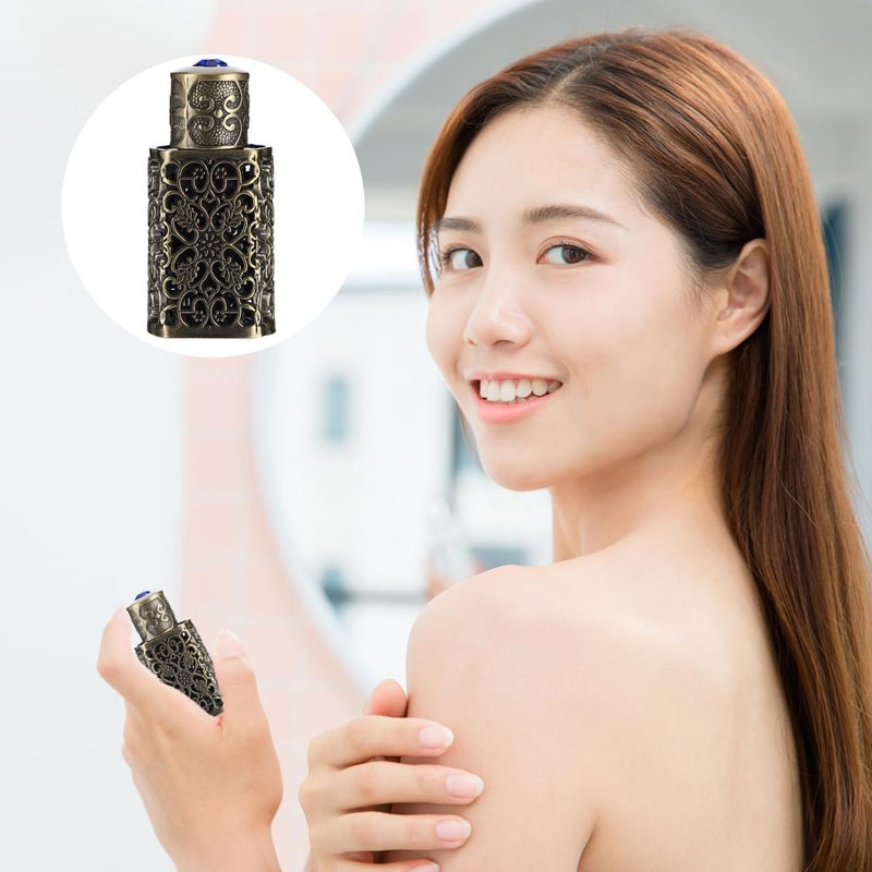 OSALADI Hollow Metal Essential Oil Dropper Bottle Empty Refillable Perfume Bottle Elegant Rhinestone Glass Perfume Vial Scent Bottles for Home Travel Indoor Deocr ( Green Patina 3ML/ 0. 1OZ ) - Image 3
