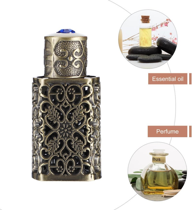 OSALADI Hollow Metal Essential Oil Dropper Bottle Empty Refillable Perfume Bottle Elegant Rhinestone Glass Perfume Vial Scent Bottles for Home Travel Indoor Deocr ( Green Patina 3ML/ 0. 1OZ ) - Image 5