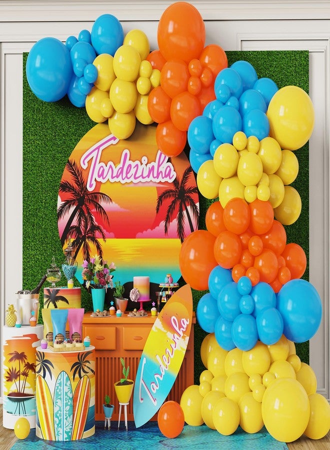 EASUTE Tropical Summer Pool Party Beach Hawaiian Decorations Balloon Arch Kit, 144PCS Blue Yellow Orange Balloons for Luau Birthday Baby Shower Bachelorette Wedding The Big One Surf Party Decorations - Image 1