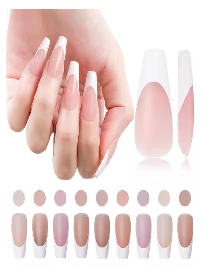 Nailwind أظافر صناعية نيلويند 216 قطعة بأطراف فرنسية بيضاء، شكل كوفين، مجموعة أظافر مزيفة، تمديدات أظافر صناعية بـ 9 ألوان، تغطية كاملة، أظافر أكريليك لامعة بلون نود للنساء والفتيات لتصميم الأظافر - Image 3
