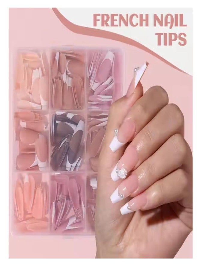 Nailwind أظافر صناعية نيلويند 216 قطعة بأطراف فرنسية بيضاء، شكل كوفين، مجموعة أظافر مزيفة، تمديدات أظافر صناعية بـ 9 ألوان، تغطية كاملة، أظافر أكريليك لامعة بلون نود للنساء والفتيات لتصميم الأظافر - Image 2