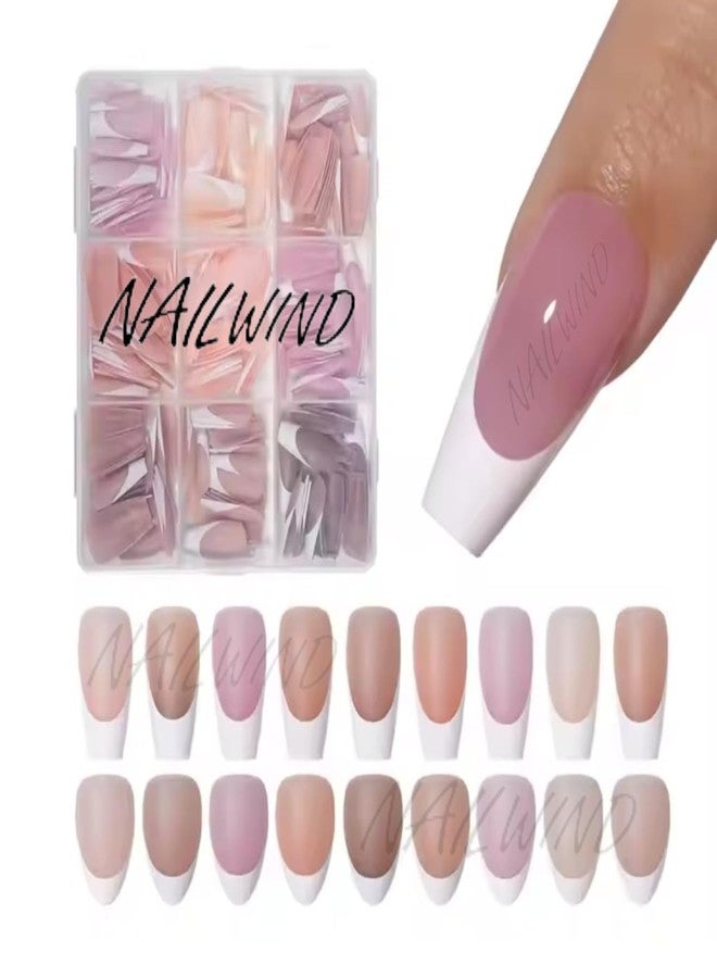 Nailwind أظافر صناعية نيلويند 216 قطعة بأطراف فرنسية بيضاء، شكل كوفين، مجموعة أظافر مزيفة، تمديدات أظافر صناعية بـ 9 ألوان، تغطية كاملة، أظافر أكريليك لامعة بلون نود للنساء والفتيات لتصميم الأظافر - Image 1