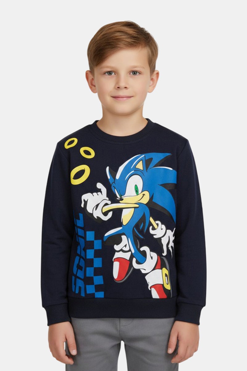 SONIC Kids Boy Long Sleeve Graphic Print Sweatshirt, Navy - Image 1