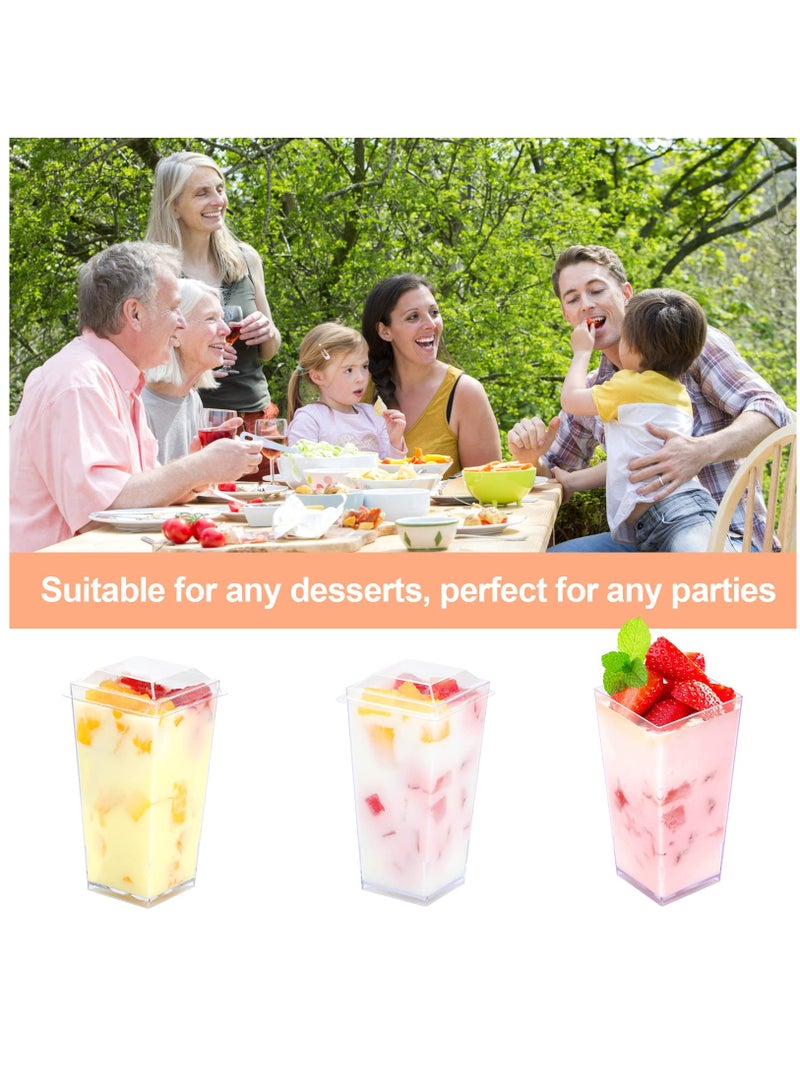 Square Mini Dessert Cups with Lids and Spoons, 50 Pack 3 oz Clear Dessert Shooter Cups with Spoons Parfait Cups with Lids Appetizer Cups for Party Small Plastic Dessert Cups for Pudding