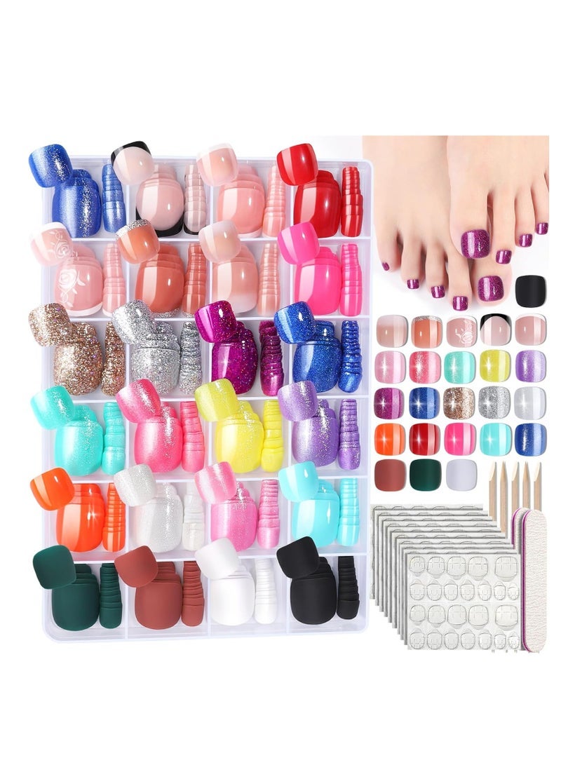 general Manicure Press on Toenails, 24 Colors 576 PCS Press on Toe Nails Short, French Tip Toe Nails Press on, Glitter Press on Toenails, Matte Glossy Press on Toes Nails - Image 1