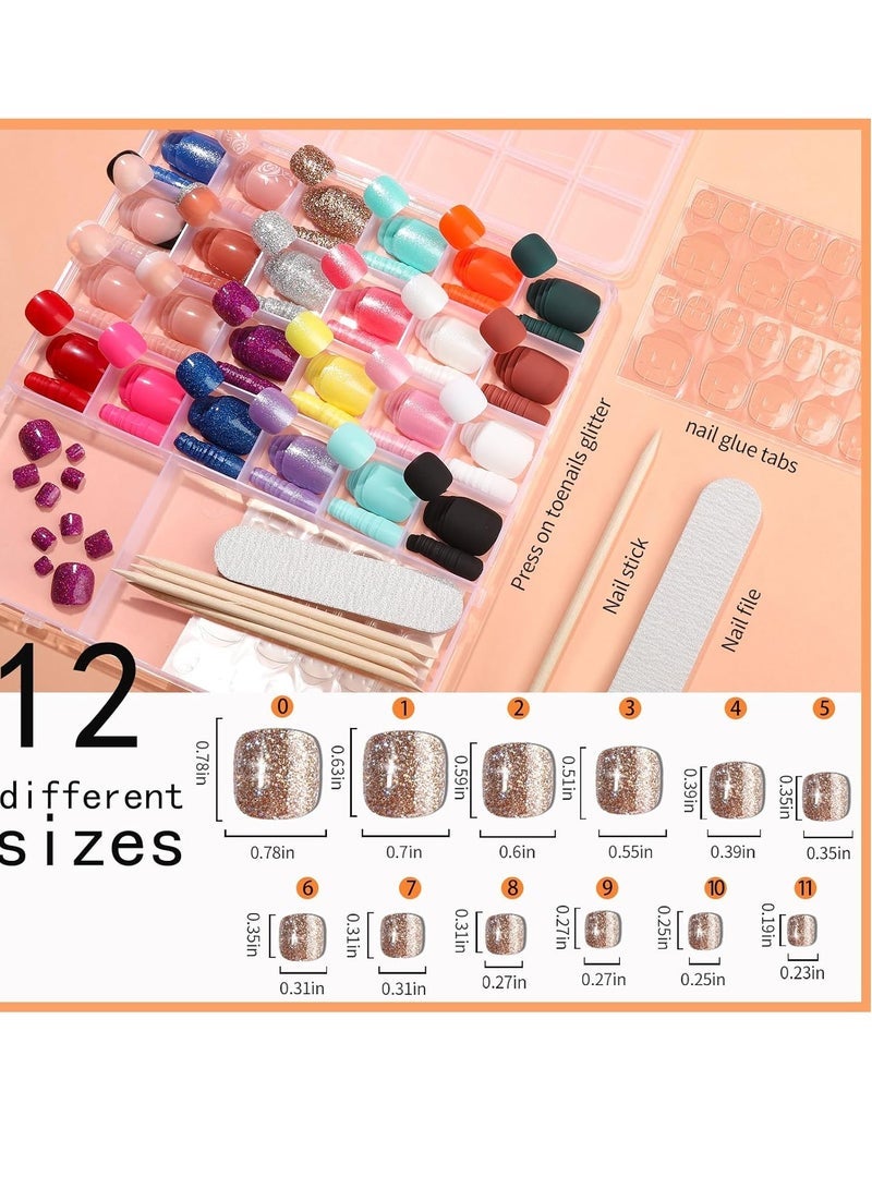 general Manicure Press on Toenails, 24 Colors 576 PCS Press on Toe Nails Short, French Tip Toe Nails Press on, Glitter Press on Toenails, Matte Glossy Press on Toes Nails - Image 2