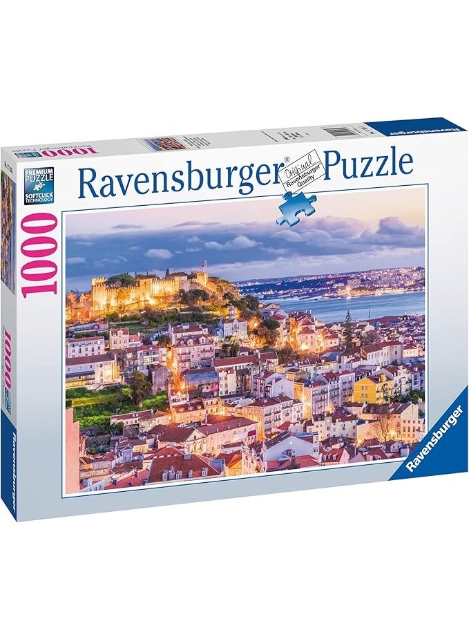 Ravensburger Vista su Lisbona 1000 Piece Jigsaw Puzzle – Aerial Evening View of Lisbon with São Jorge Castle and Tiled Rooftops at Twilight – SoftClick Quality Puzzle with Precision Fit | 17183-5 - Image 1