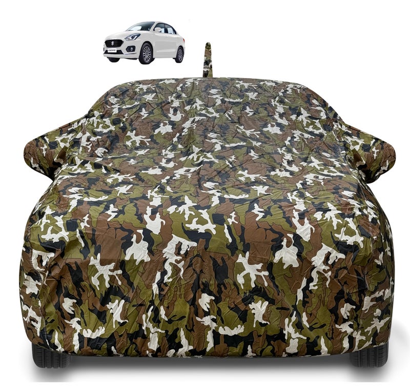 Auto Hub Waterproof Car Cover Compatible with Maruti Swift Dzire (Model : 2017-Till Date) with Antenna & Mirror Pockets, Soft Cotton Lining, Swift Dzire Car Cover Waterproof, Army, Green - Image 1