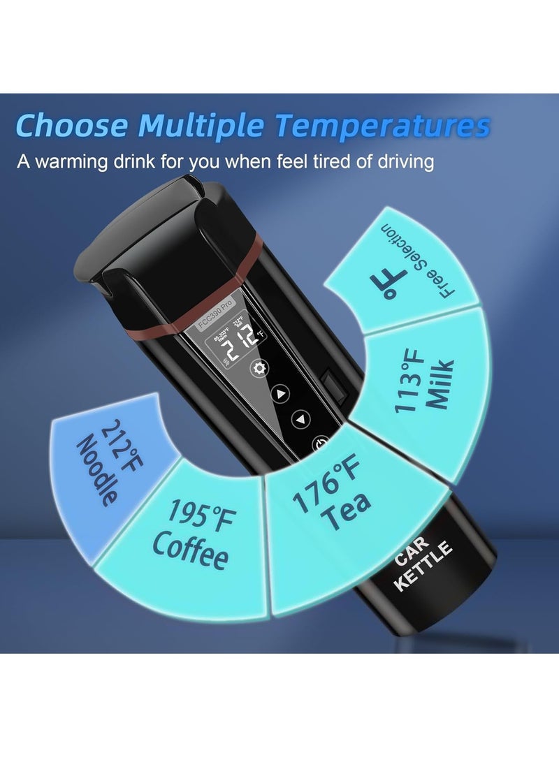 12V/24V Portable Water Boiler Heated Travel Mug, Multiple Temperature Adjustable Coffee Tea Truck Cup with 304 Stainless Steel Dry Burn Protection & Handy Cup Bag (Black) - Image 4