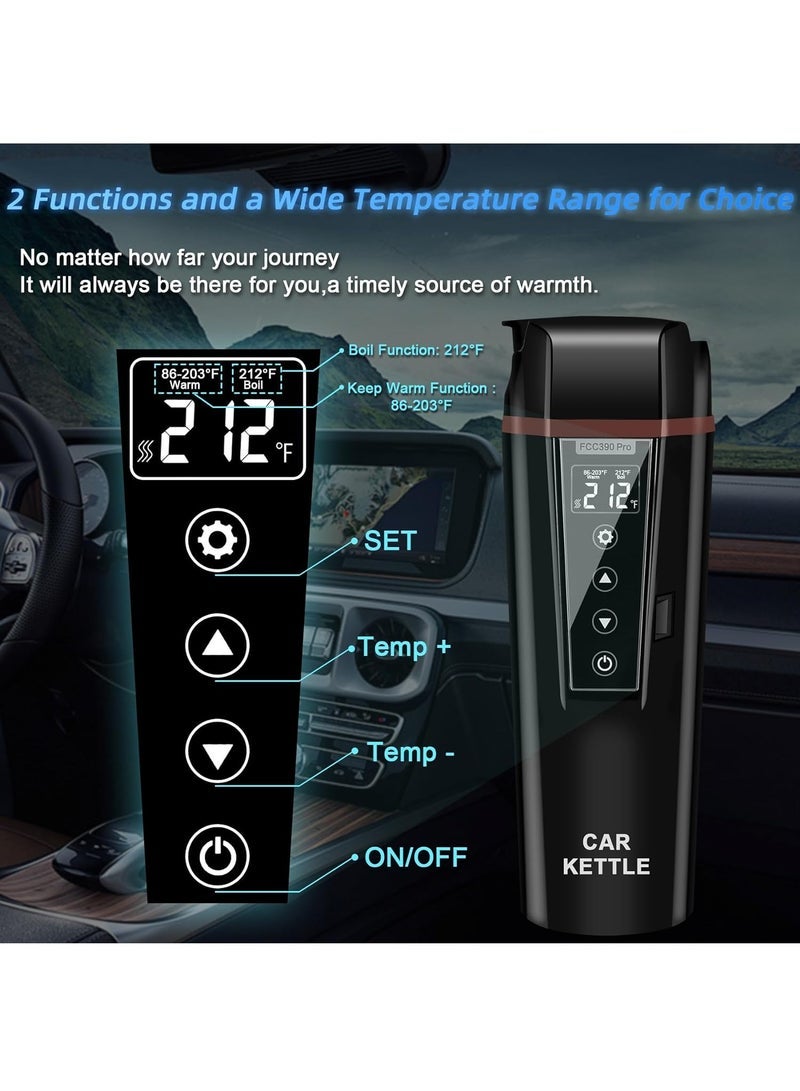 12V/24V Portable Water Boiler Heated Travel Mug, Multiple Temperature Adjustable Coffee Tea Truck Cup with 304 Stainless Steel Dry Burn Protection & Handy Cup Bag (Black) - Image 5