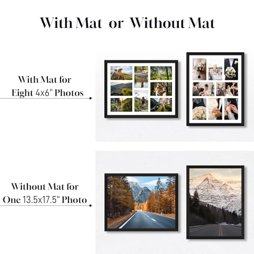 Lacopgr 4x6 Photo Collage Frame 8 Openings Wooden, 13.5x17.5 Multi Picture Frame Collage Wall Decor, Black Frame with White Mat, Solid Pine Wood - Image 3