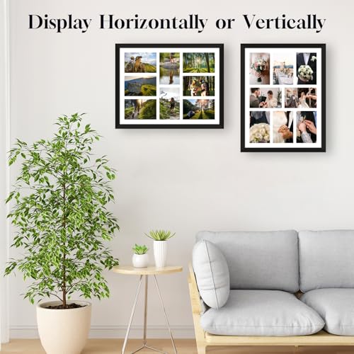 Lacopgr 4x6 Photo Collage Frame 8 Openings Wooden, 13.5x17.5 Multi Picture Frame Collage Wall Decor, Black Frame with White Mat, Solid Pine Wood - Image 2