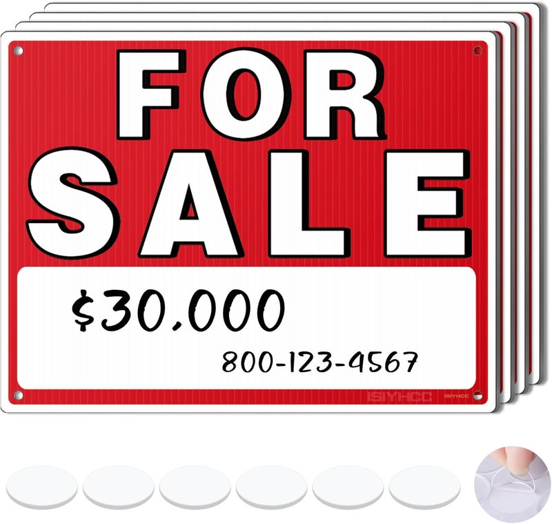 ISIYHCC For Sale Sign Car - 4 Pack - 14"x10" Double-Sided For Sale Signs for Vehicles - No Glue Residue on Cars Vehicles Windows - Reusable Large Car For Sale Sign for Business - 20 Adhesive Pad - Image 1
