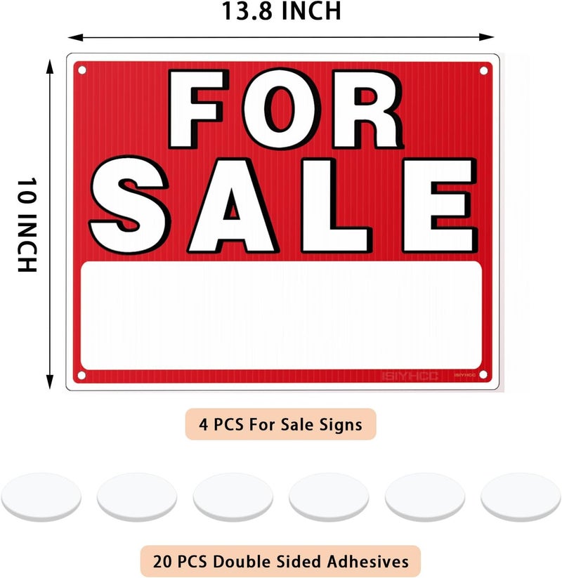 ISIYHCC For Sale Sign Car - 4 Pack - 14"x10" Double-Sided For Sale Signs for Vehicles - No Glue Residue on Cars Vehicles Windows - Reusable Large Car For Sale Sign for Business - 20 Adhesive Pad - Image 3