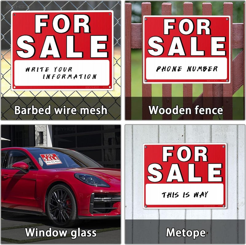 ISIYHCC For Sale Sign Car - 4 Pack - 14"x10" Double-Sided For Sale Signs for Vehicles - No Glue Residue on Cars Vehicles Windows - Reusable Large Car For Sale Sign for Business - 20 Adhesive Pad - Image 2