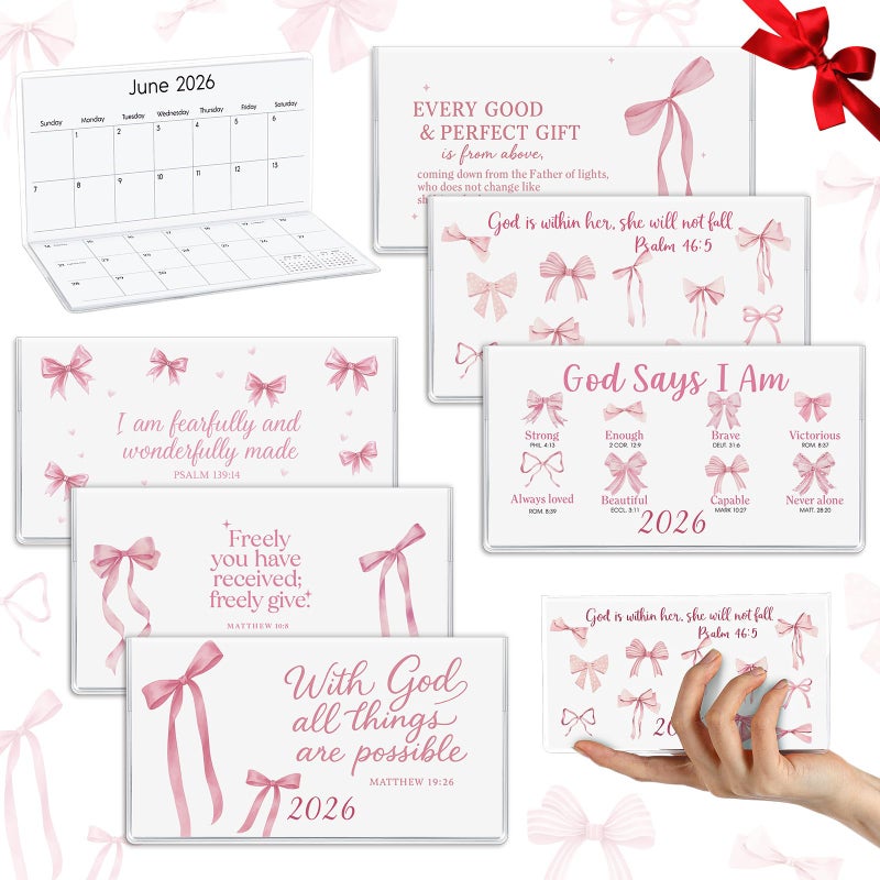ReliThick 6 Pcs 2026 Pocket Calendar for Purse Monthly Planner Notebook Small Pocket Calendar Journals Notepads Appreciation Present Gift for Women Teacher School Office(Pink Bow) - Image 1