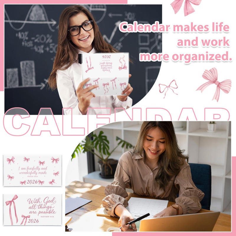 ReliThick 6 Pcs 2026 Pocket Calendar for Purse Monthly Planner Notebook Small Pocket Calendar Journals Notepads Appreciation Present Gift for Women Teacher School Office(Pink Bow) - Image 5