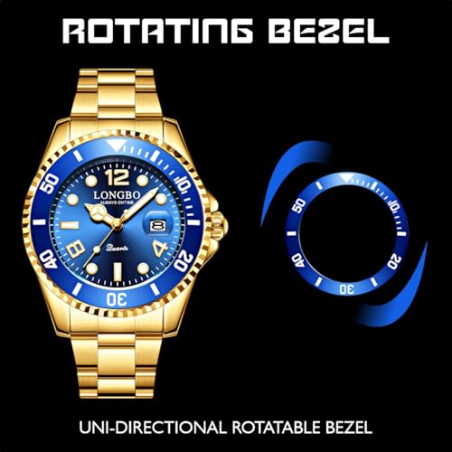 LONGBO Master Royale Analog Watch For Men (Gold-Blue, Stainless Steel) - Image 3