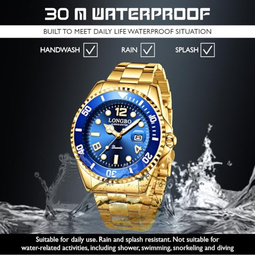 LONGBO Master Royale Analog Watch For Men (Gold-Blue, Stainless Steel) - Image 5